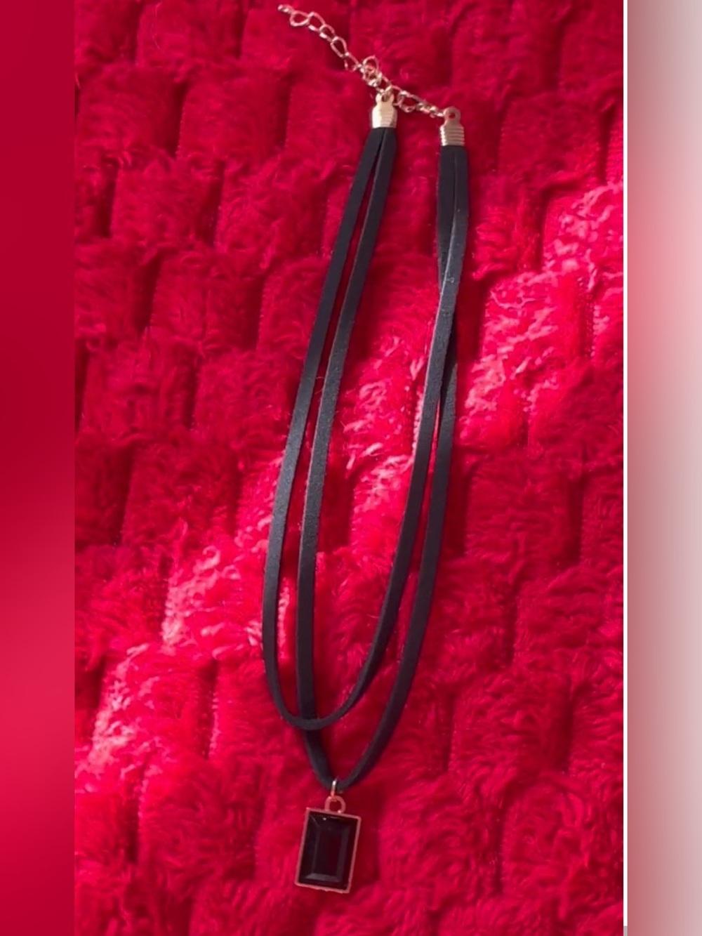 🖤 Black Velvet Double Strand Choker Necklace with Pendant